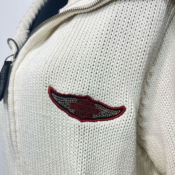 Vintage Harley Davidson Heavy Zip Cardigan Turtleneck Sweater Sz 2W Cream Tan - Picture 2 of 14